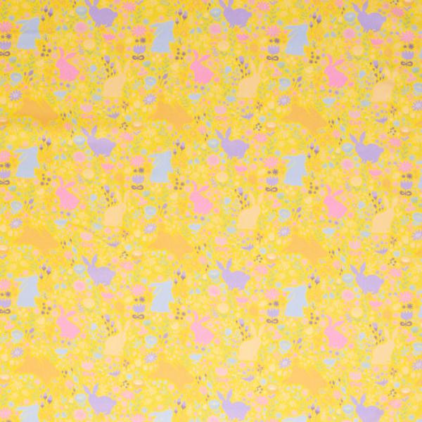 Bauwoll Druck Bunte Hasen auf Gelb von Happy Easter by Swafing 